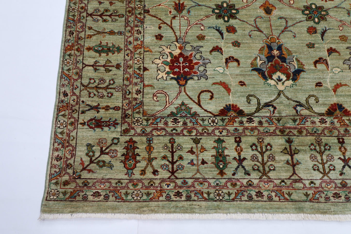 179 x 248 cm | Sultani Green Afghan Tribal Hand Knotted Natural Veg Dye Wool Carpet