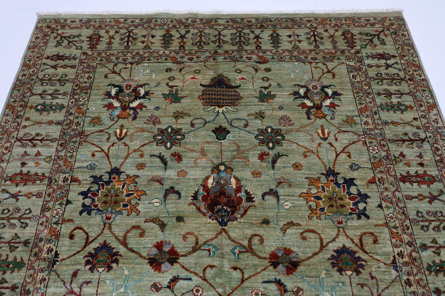 179 x 248 cm | Sultani Green Afghan Tribal Hand Knotted Natural Veg Dye Wool Carpet