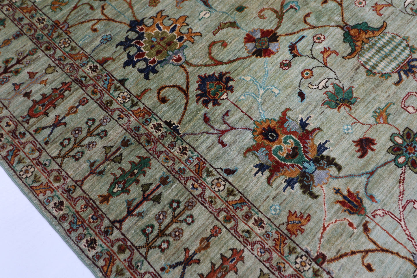 179 x 248 cm | Sultani Green Afghan Tribal Hand Knotted Natural Veg Dye Wool Carpet