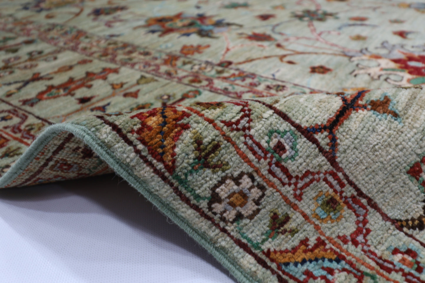 179 x 248 cm | Sultani Green Afghan Tribal Hand Knotted Natural Veg Dye Wool Carpet