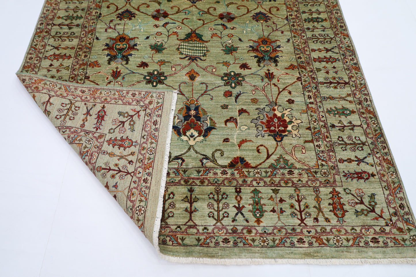 179 x 248 cm | Sultani Green Afghan Tribal Hand Knotted Natural Veg Dye Wool Carpet