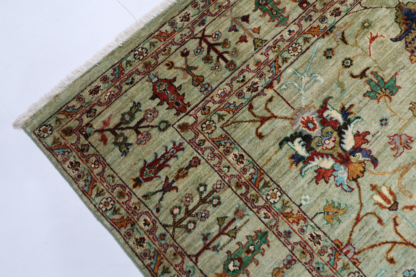179 x 248 cm | Sultani Green Afghan Tribal Hand Knotted Natural Veg Dye Wool Carpet