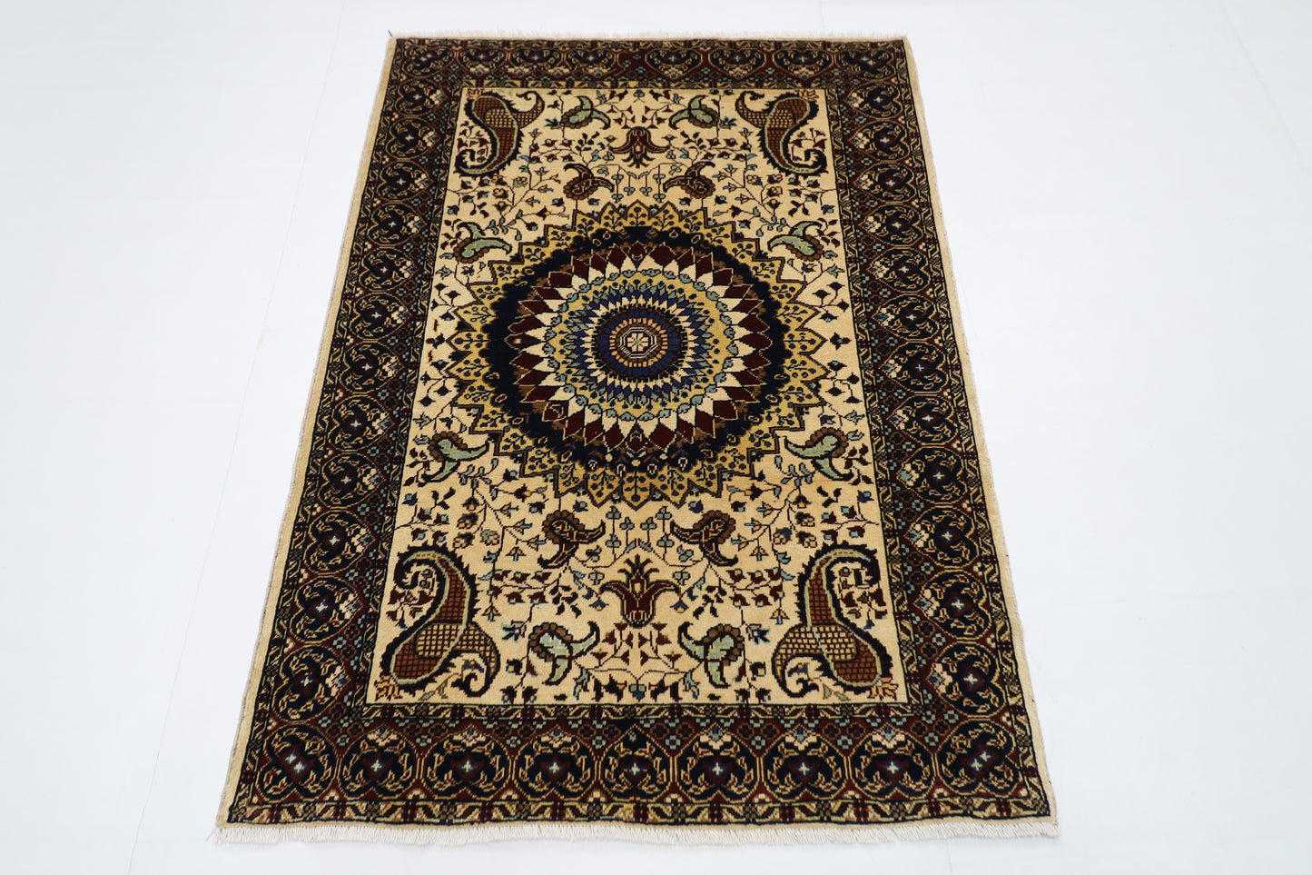 105 x 146 cm | Medallion Afghan Tribal Hand Knotted Natural Veg Dye Wool Carpet