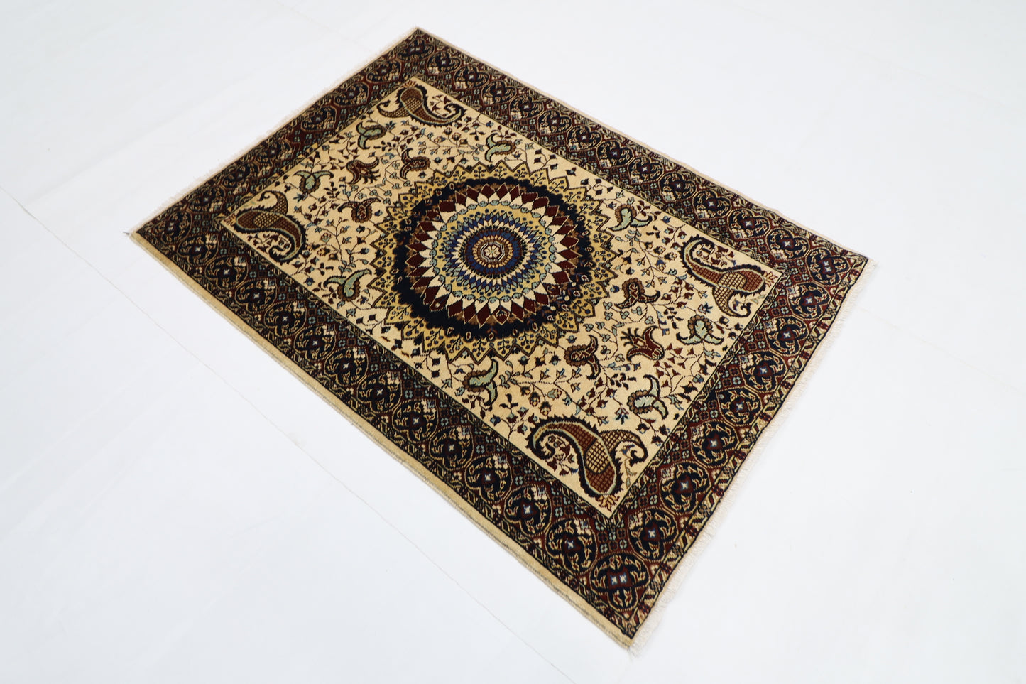 105 x 146 cm | Medallion Afghan Tribal Hand Knotted Natural Veg Dye Wool Carpet