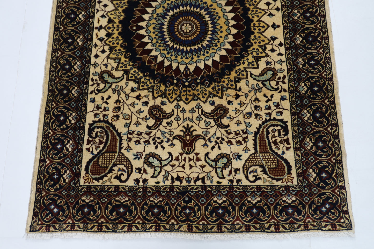 105 x 146 cm | Medallion Afghan Tribal Hand Knotted Natural Veg Dye Wool Carpet
