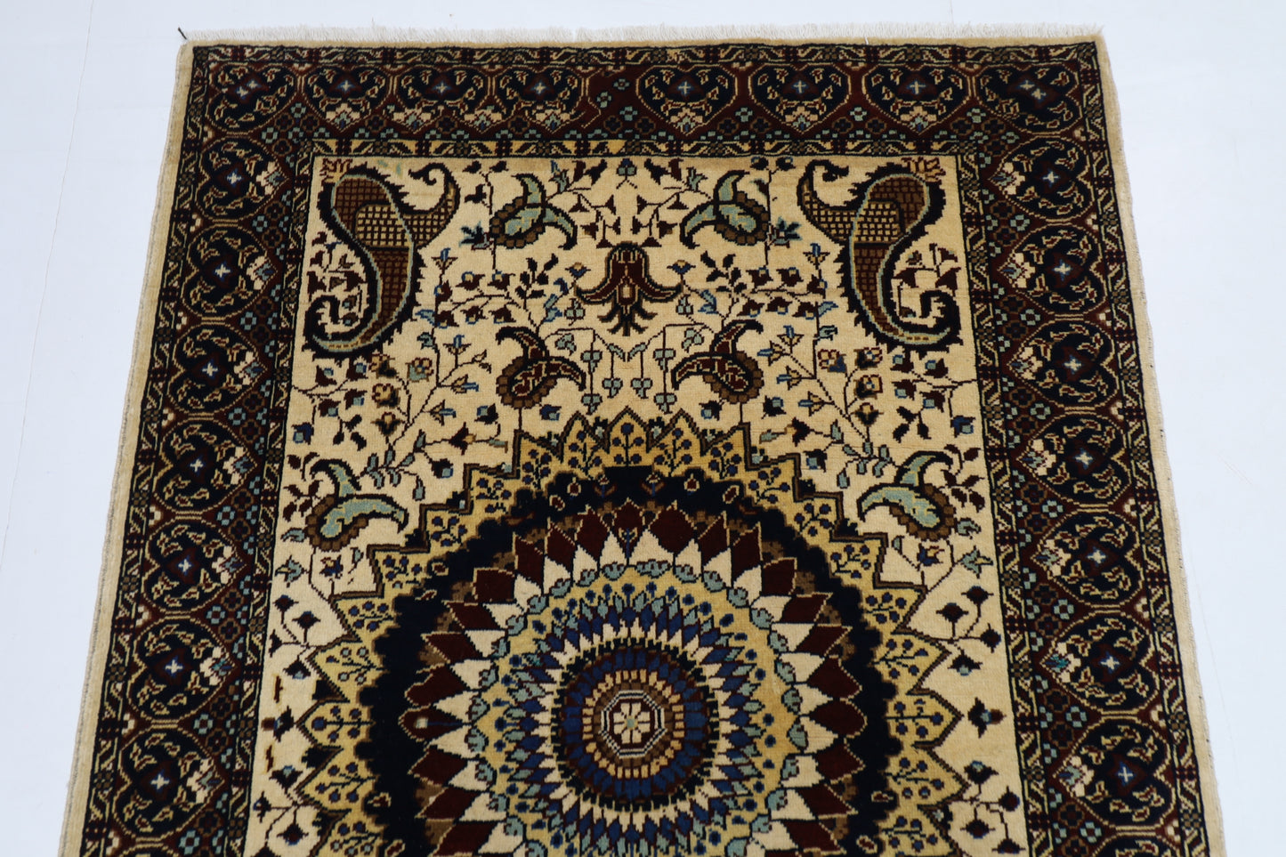 105 x 146 cm | Medallion Afghan Tribal Hand Knotted Natural Veg Dye Wool Carpet