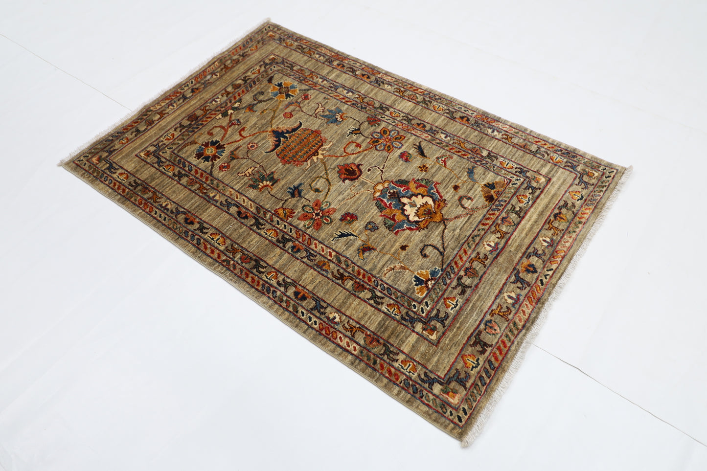 100 x 148 cm | Sultani Afghan Tribal Hand Knotted Natural Veg Dye Wool Carpet