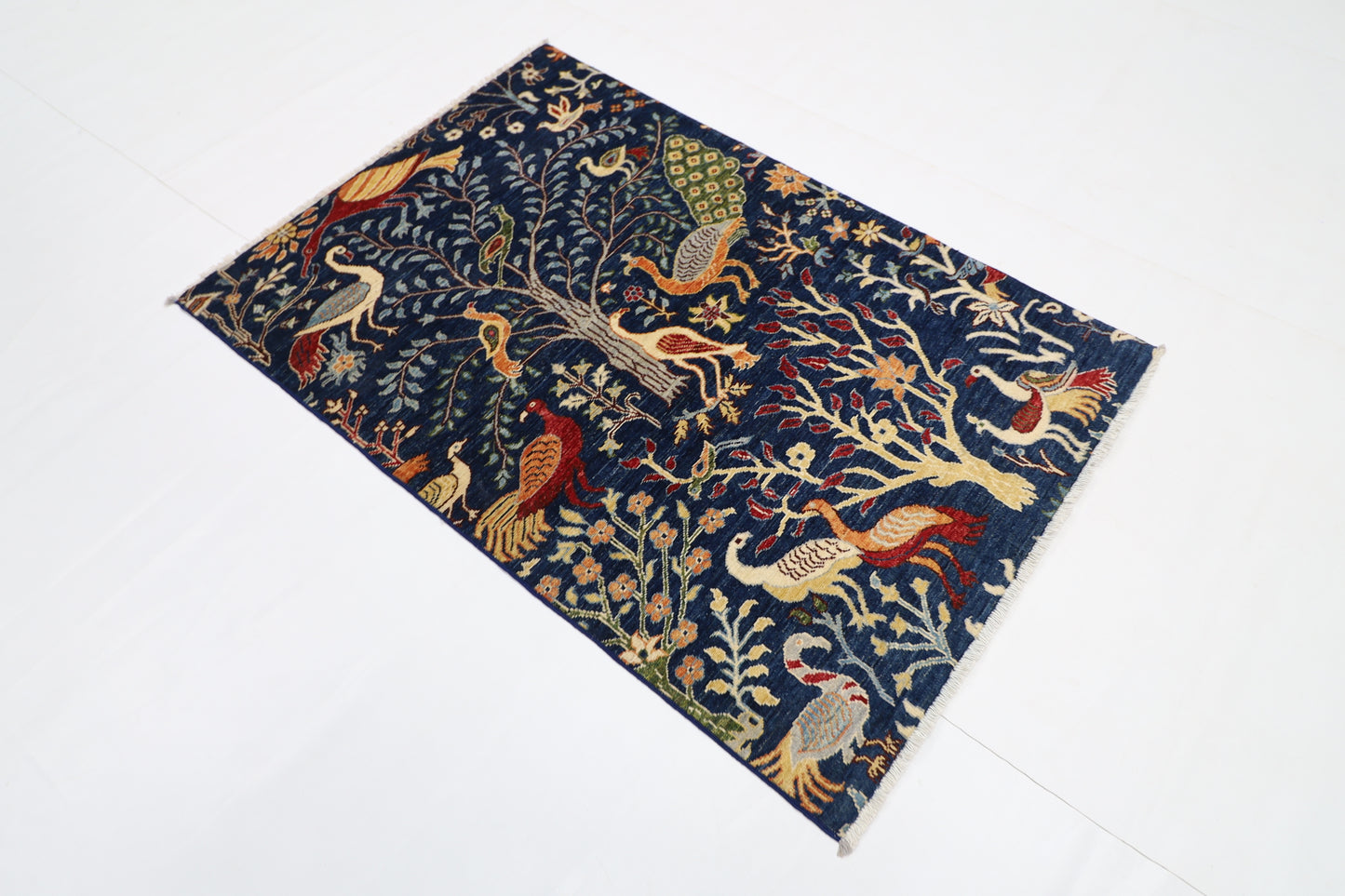 101 x 149 cm | Birds Afghan Tribal Hand Knotted Natural Veg Dye Wool Carpet