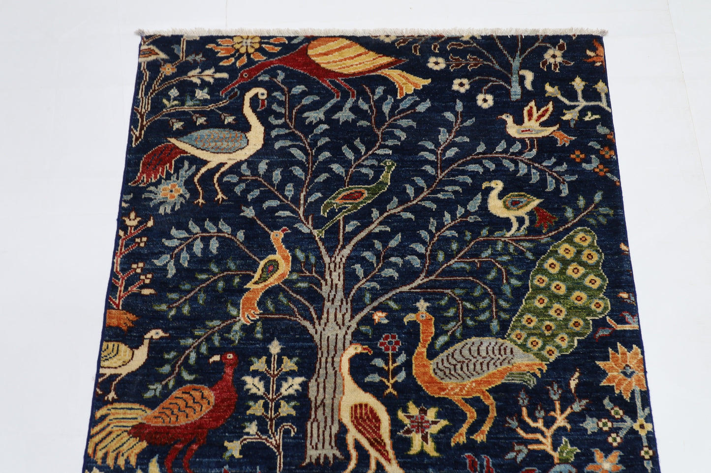 101 x 149 cm | Birds Afghan Tribal Hand Knotted Natural Veg Dye Wool Carpet