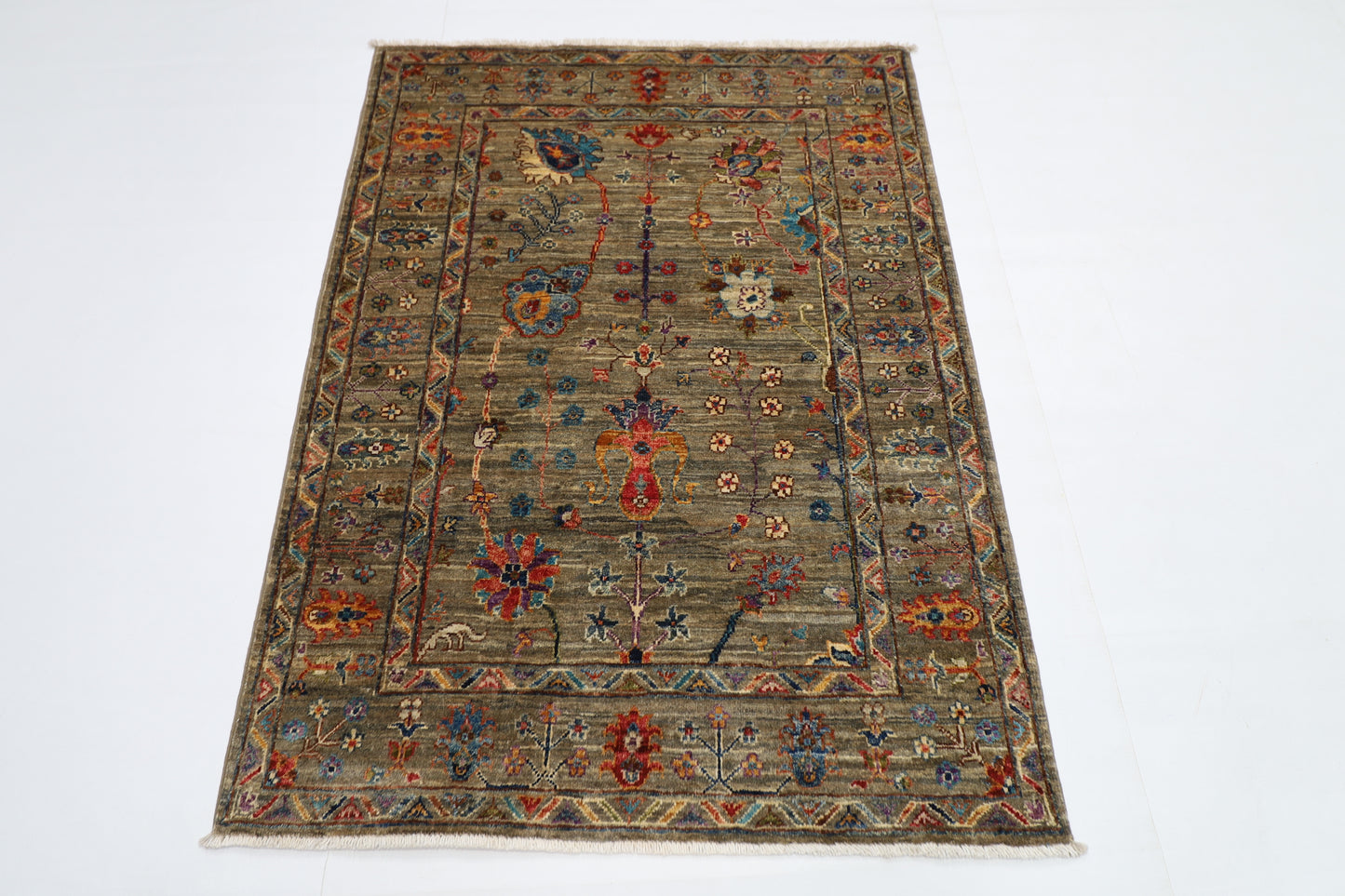 105 x 145 cm | Sultani Afghan Tribal Hand Knotted Natural Veg Dye Wool Carpet