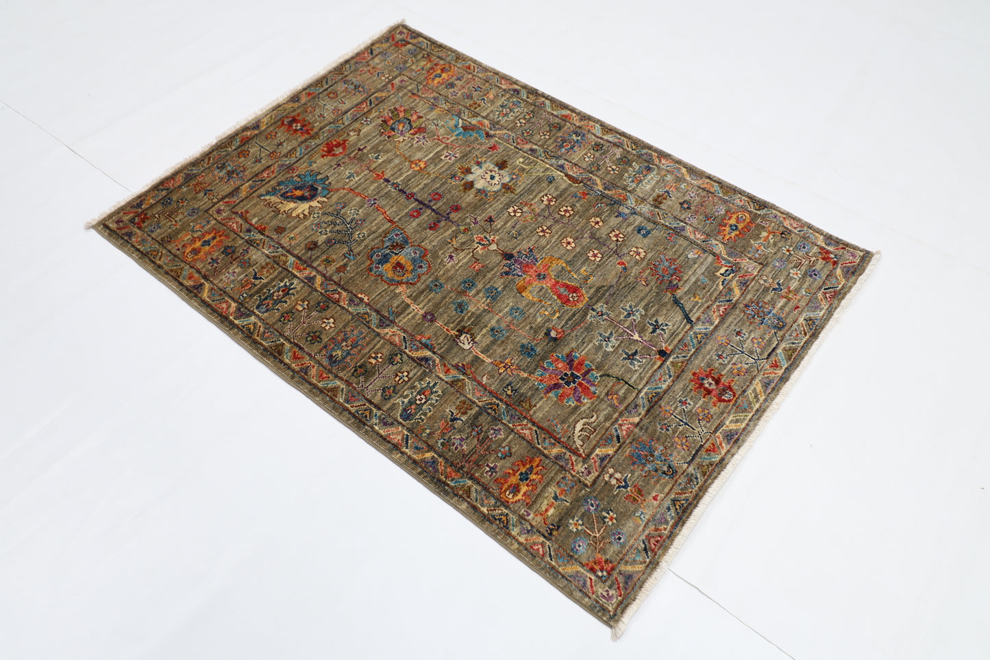 105 x 145 cm | Sultani Afghan Tribal Hand Knotted Natural Veg Dye Wool Carpet