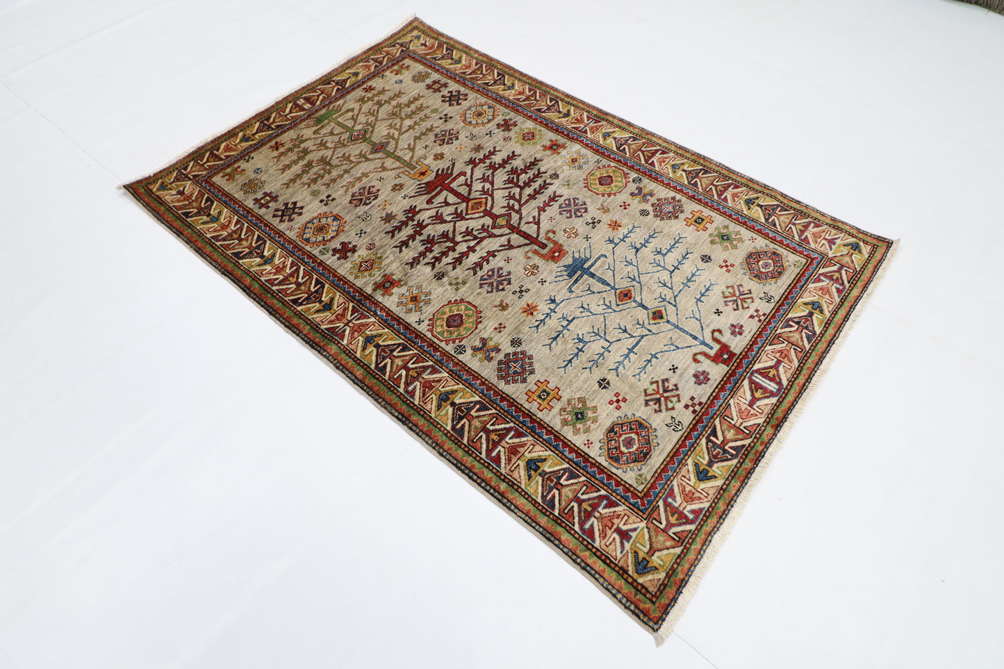 126 x 186 cm | Grey Afghan Tribal Hand Knotted Natural Veg Dye Wool Carpet