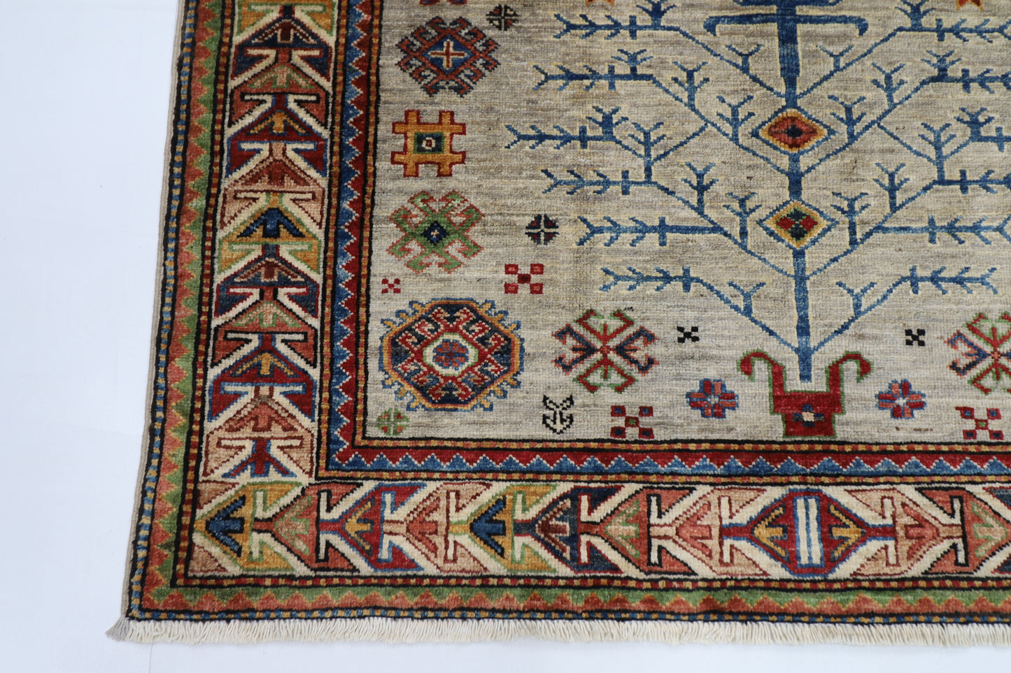 126 x 186 cm | Grey Afghan Tribal Hand Knotted Natural Veg Dye Wool Carpet
