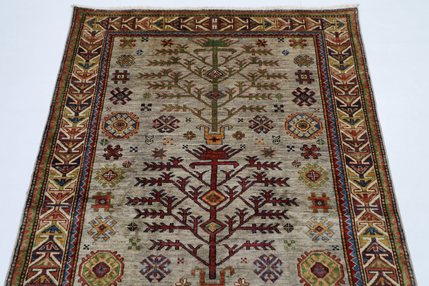 126 x 186 cm | Grey Afghan Tribal Hand Knotted Natural Veg Dye Wool Carpet