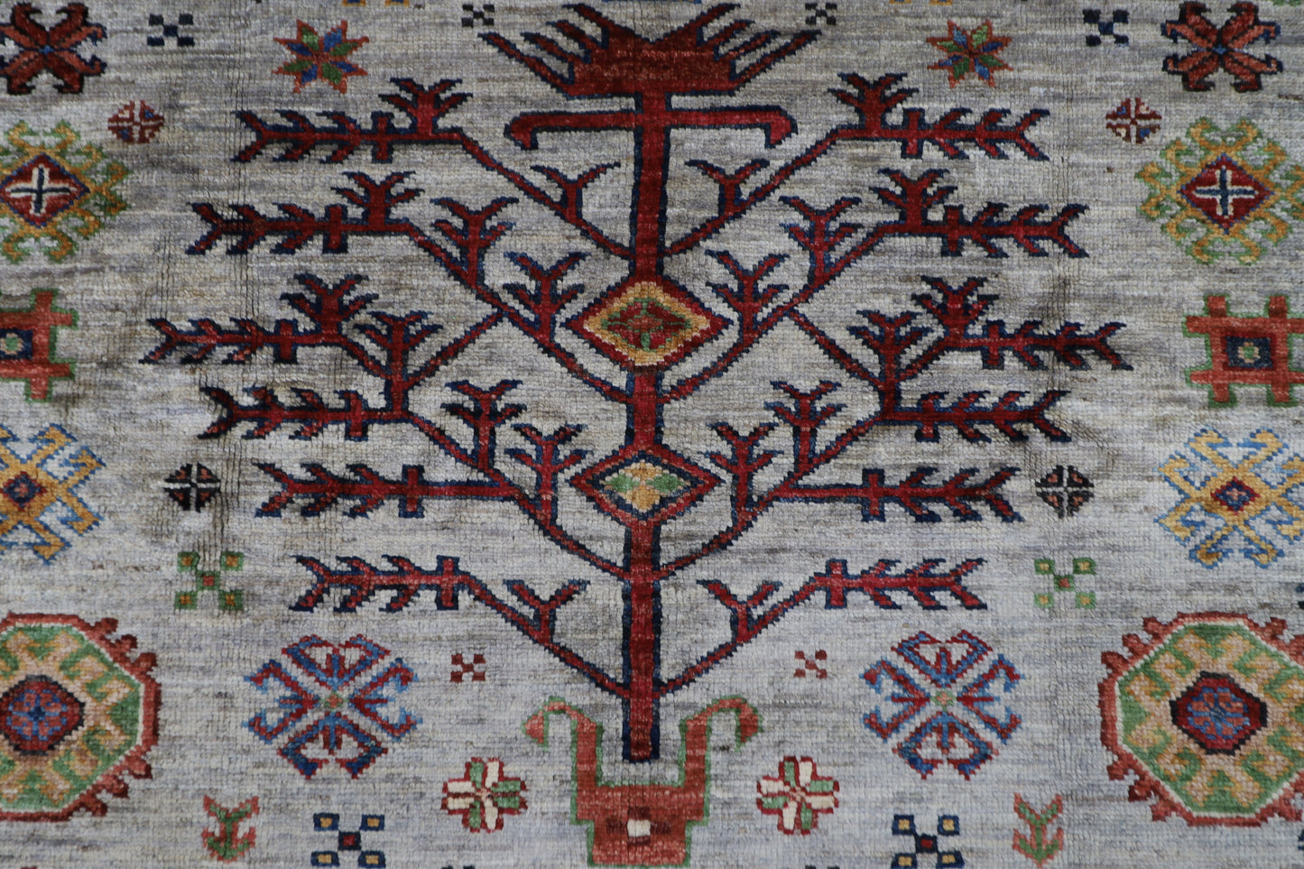 126 x 186 cm | Grey Afghan Tribal Hand Knotted Natural Veg Dye Wool Carpet