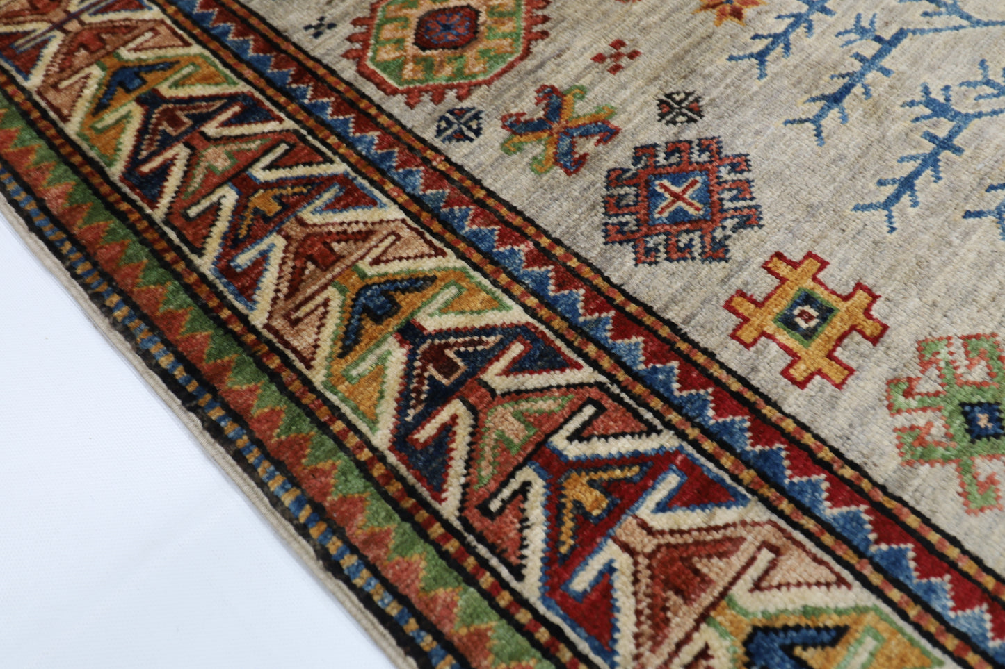 126 x 186 cm | Grey Afghan Tribal Hand Knotted Natural Veg Dye Wool Carpet