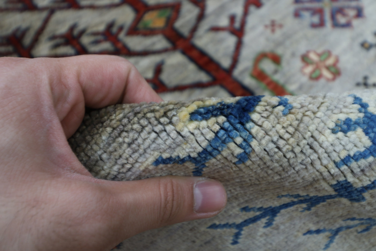 126 x 186 cm | Grey Afghan Tribal Hand Knotted Natural Veg Dye Wool Carpet