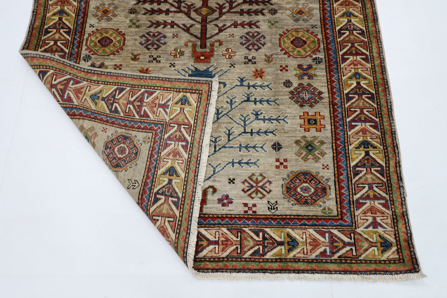 126 x 186 cm | Grey Afghan Tribal Hand Knotted Natural Veg Dye Wool Carpet