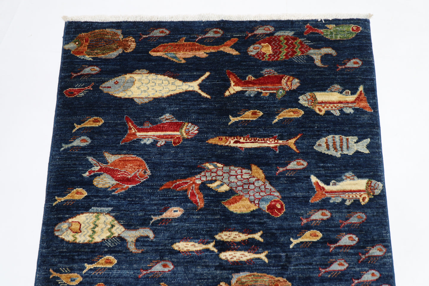 103 x 154 cm | Fish Party Afghan Hand Knotted Carpet