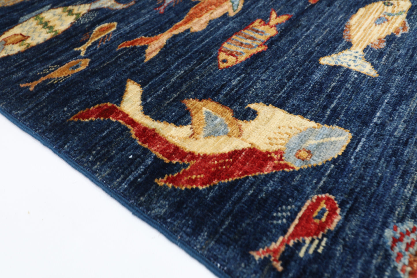 103 x 154 cm | Fish Party Afghan Hand Knotted Carpet