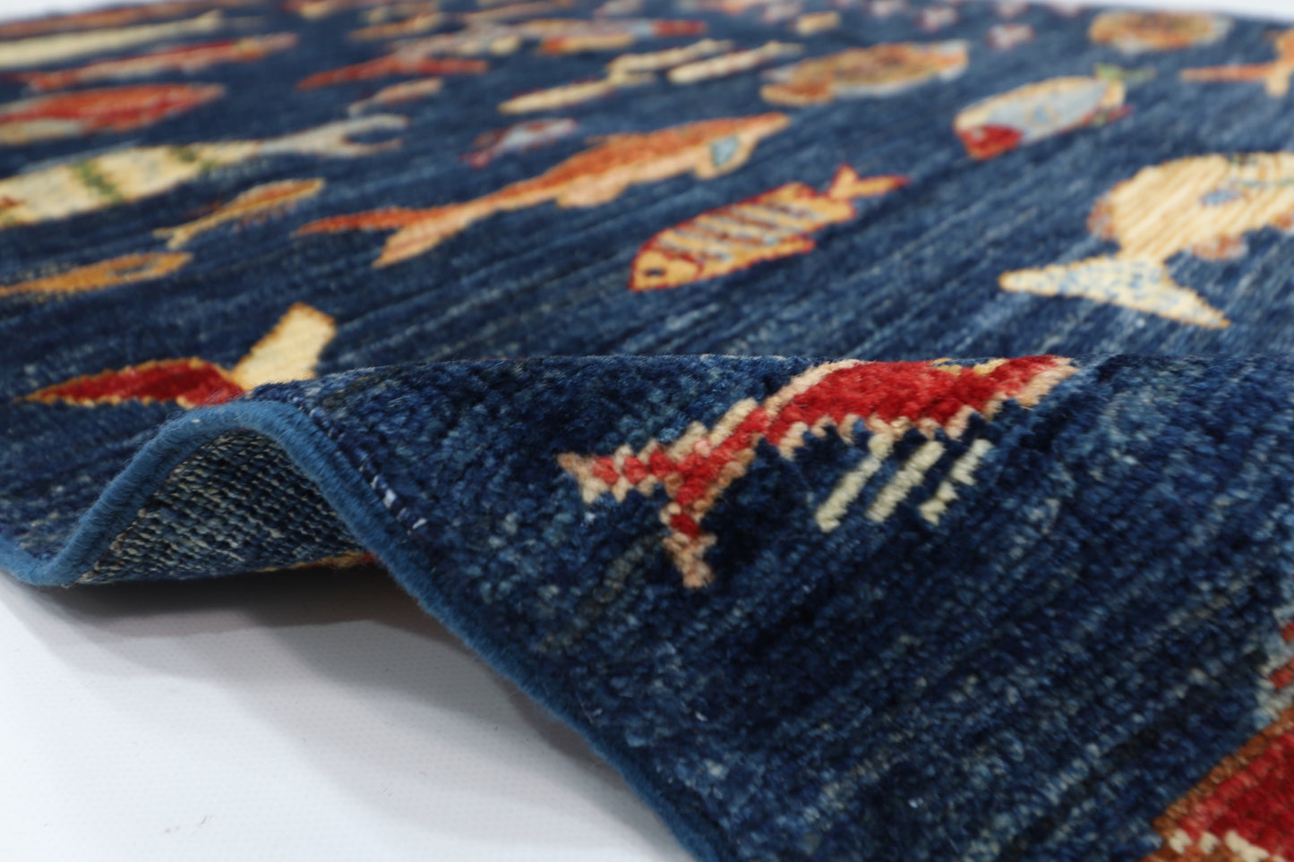 103 x 154 cm | Fish Party Afghan Hand Knotted Carpet
