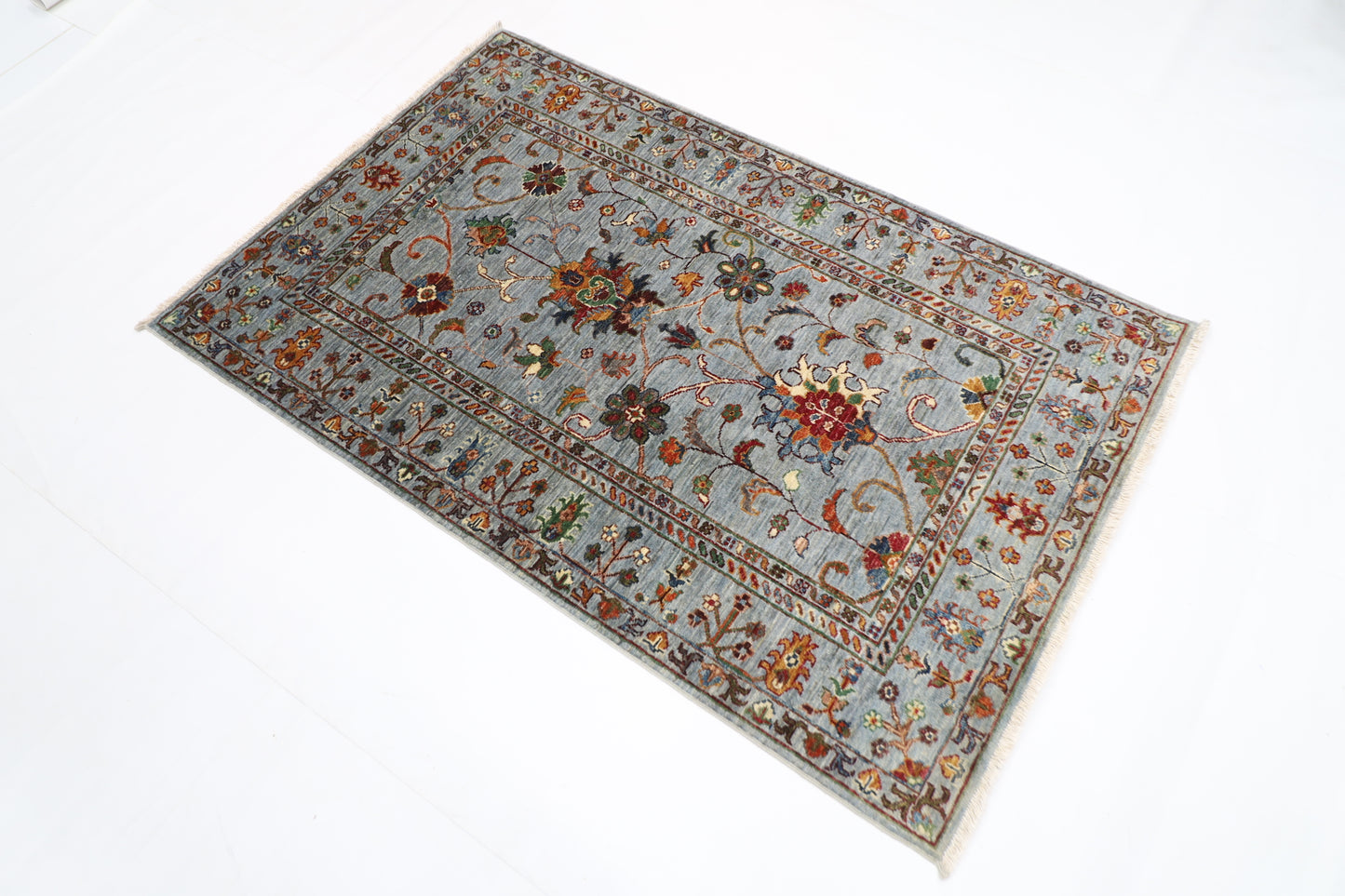 104 x 160 cm | Sultani Blueish Grey Afghan Hand Knotted Carpet