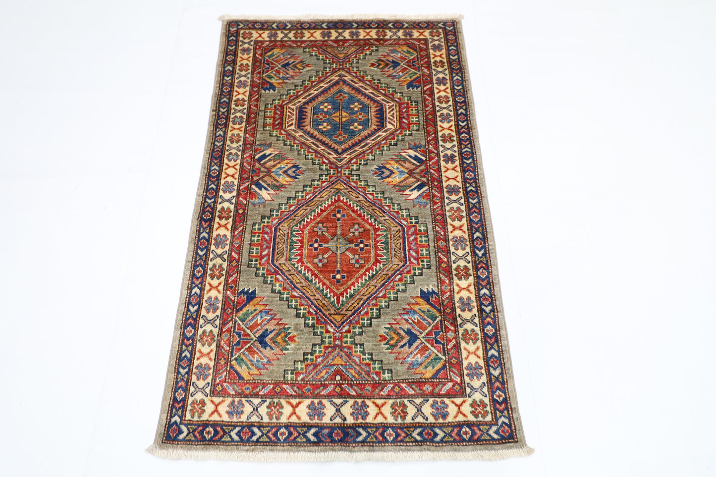 80 x 134 cm | Kazak Grey Afghan Hand Knotted Carpet
