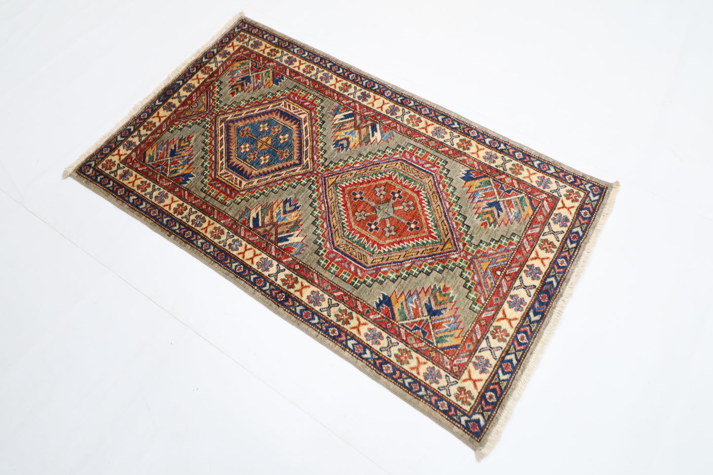 80 x 134 cm | Kazak Grey Afghan Hand Knotted Carpet