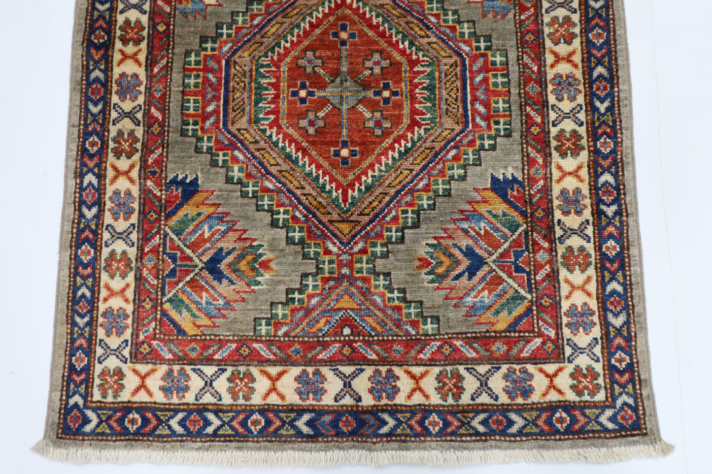 80 x 134 cm | Kazak Grey Afghan Hand Knotted Carpet