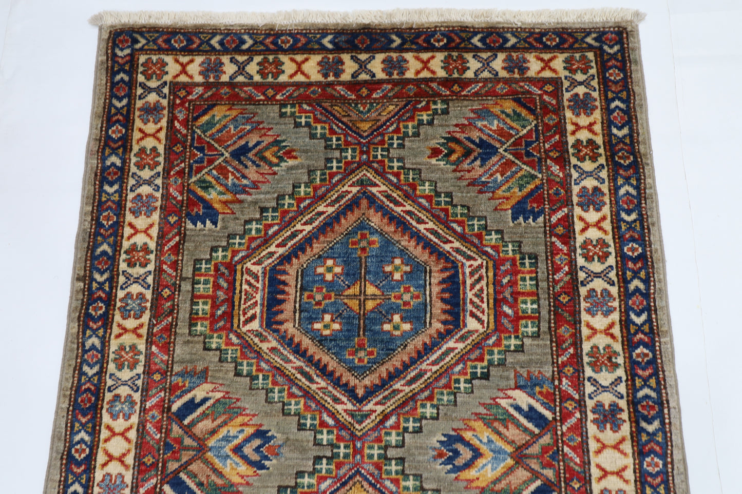 80 x 134 cm | Kazak Grey Afghan Hand Knotted Carpet