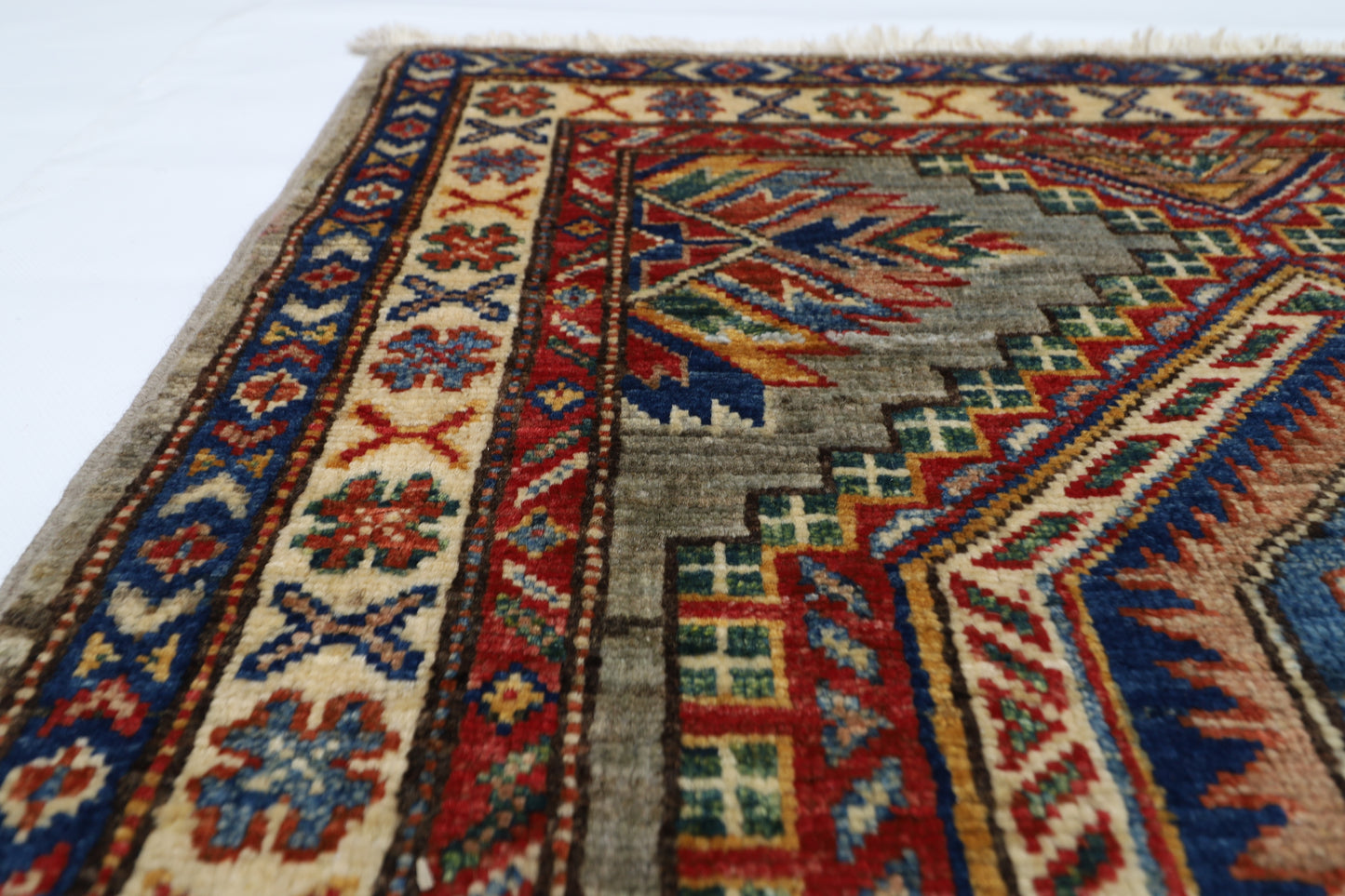 80 x 134 cm | Kazak Grey Afghan Hand Knotted Carpet