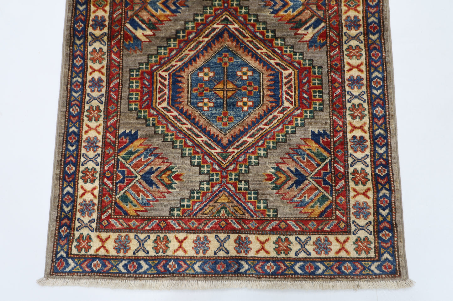 81 x 134 cm | Kazak Grey Afghan Hand Knotted Carpet