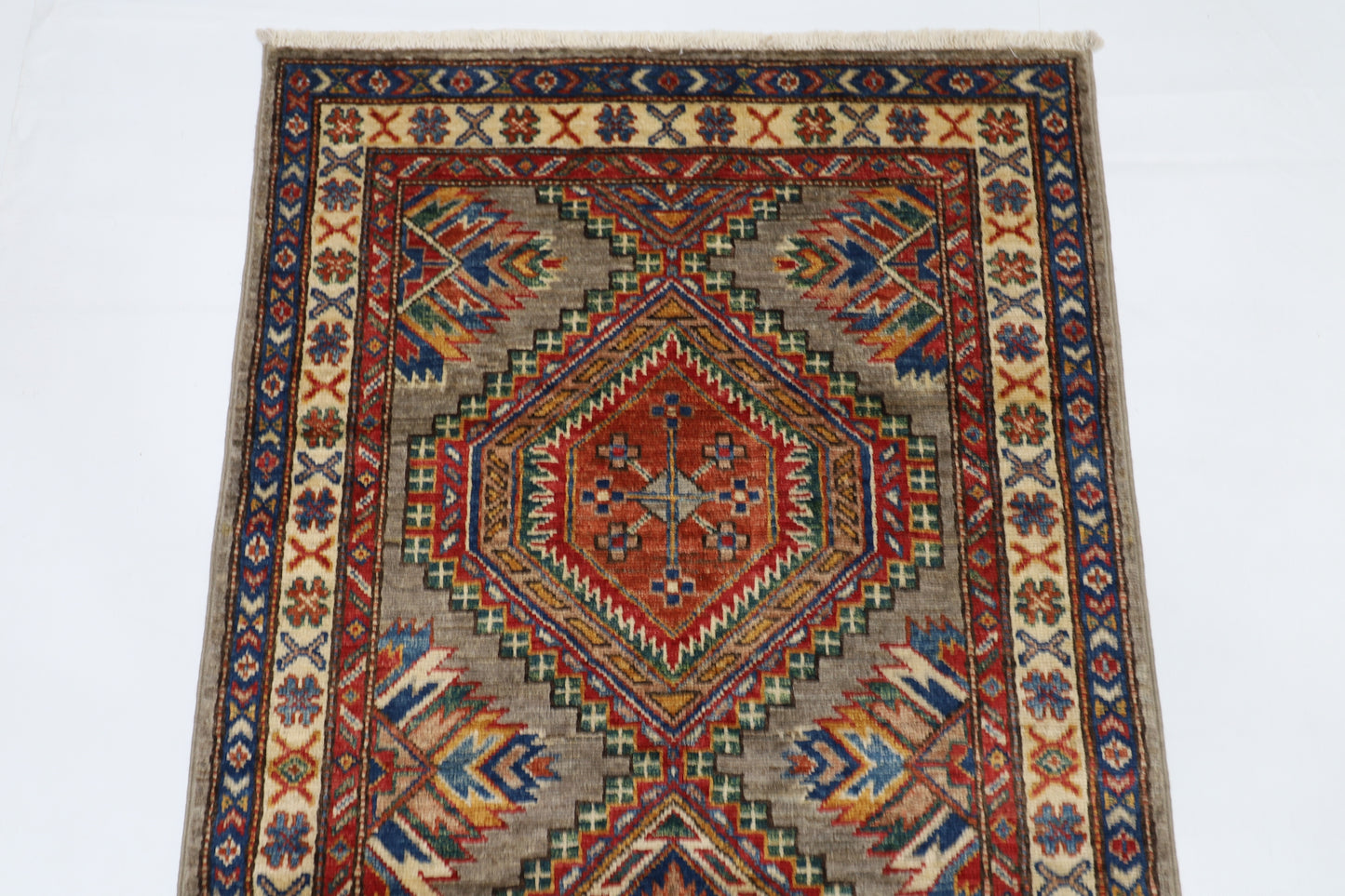 81 x 134 cm | Kazak Grey Afghan Hand Knotted Carpet