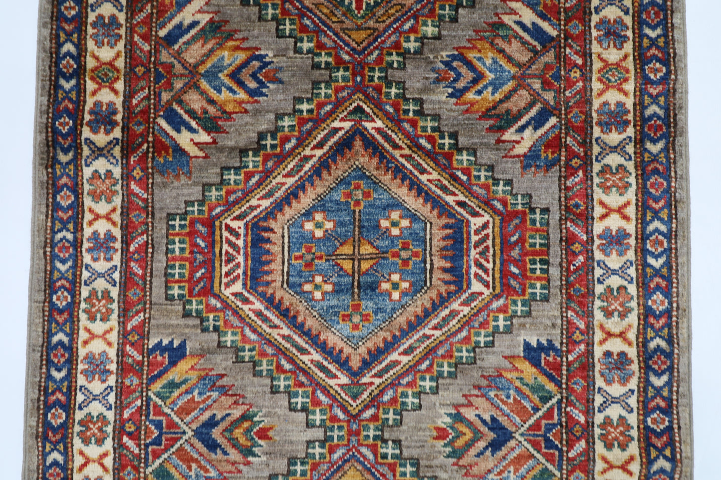 81 x 134 cm | Kazak Grey Afghan Hand Knotted Carpet
