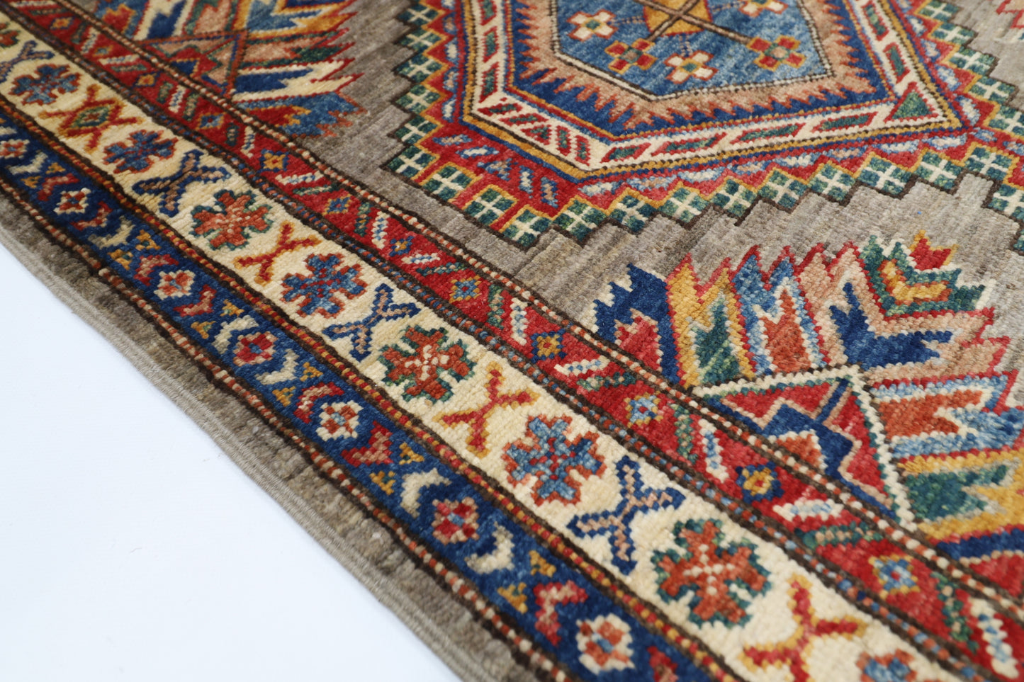 81 x 134 cm | Kazak Grey Afghan Hand Knotted Carpet