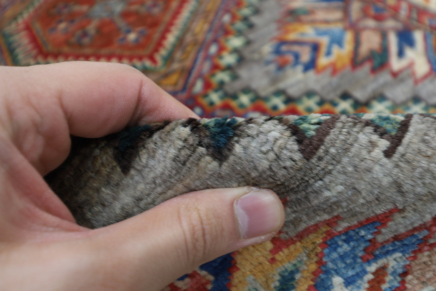 81 x 134 cm | Kazak Grey Afghan Hand Knotted Carpet