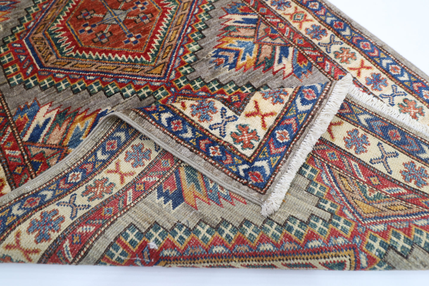 81 x 134 cm | Kazak Grey Afghan Hand Knotted Carpet