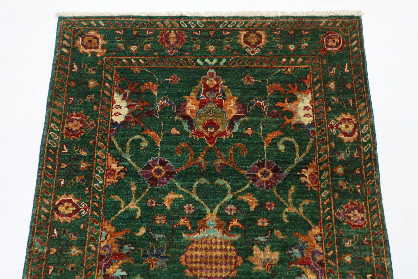 86 x 127 cm | Sultani Green Afghan Hand Knotted Carpet