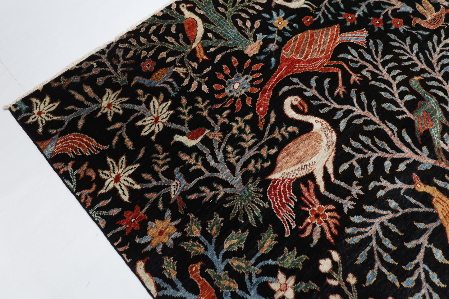 176 x 248 cm | Birds Black Area Rug Afghan Hand Knotted veg Dye Wool carpet