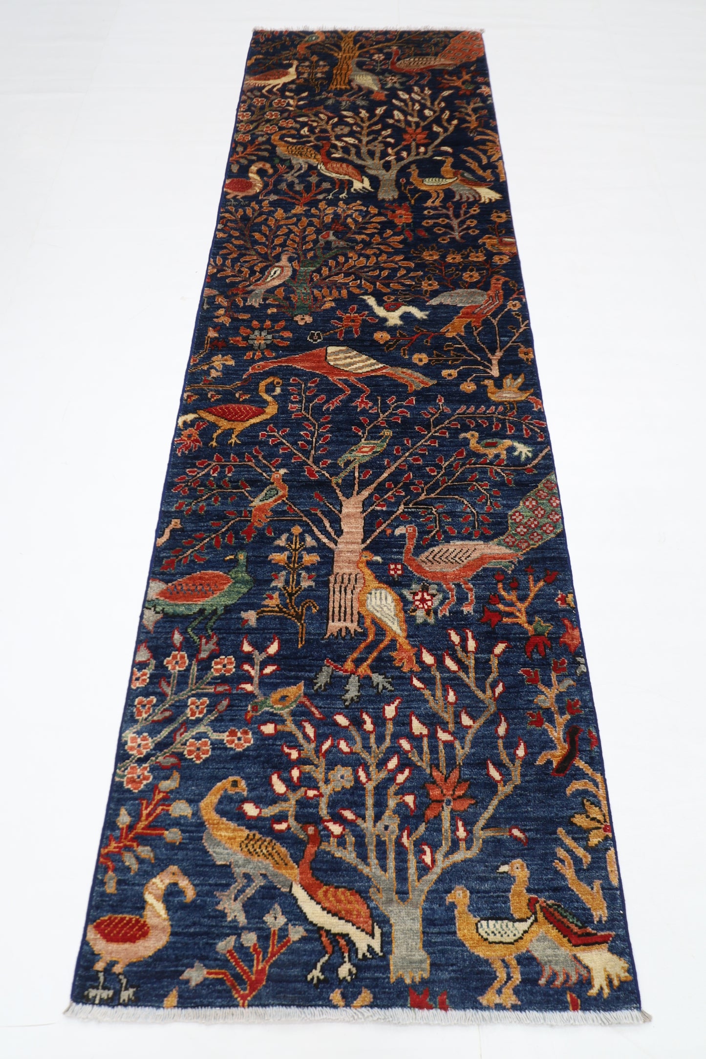 80 x 280 cm | Birds Navy Afghan Tribal Hand Knotted Natural Veg Dye Wool Runner