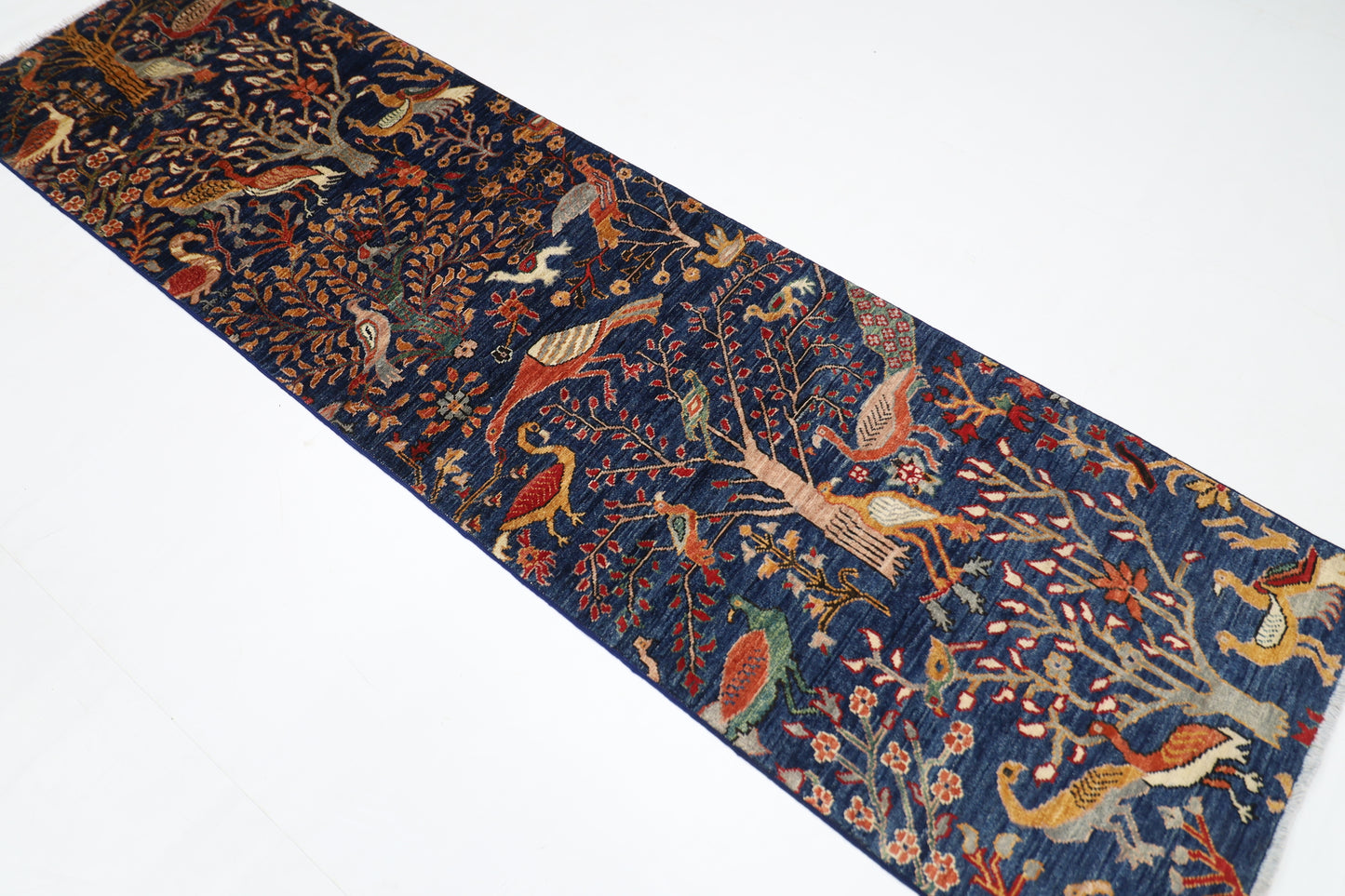 80 x 280 cm | Birds Navy Afghan Tribal Hand Knotted Natural Veg Dye Wool Runner