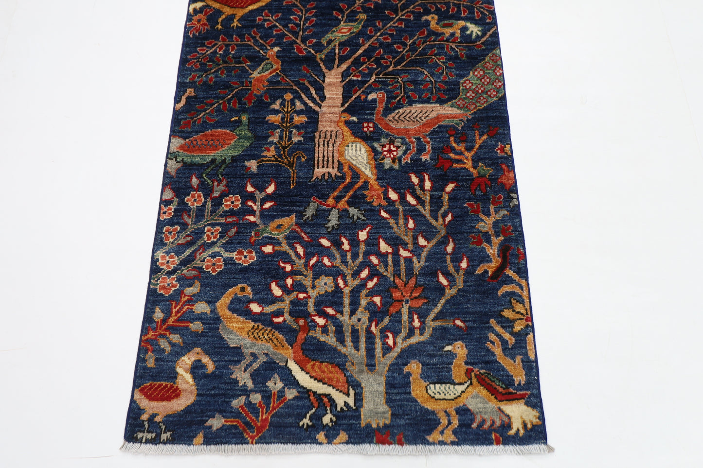 80 x 280 cm | Birds Navy Afghan Tribal Hand Knotted Natural Veg Dye Wool Runner