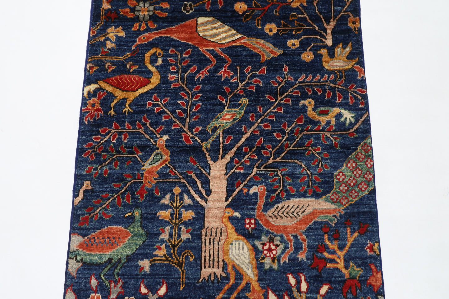 80 x 280 cm | Birds Navy Afghan Tribal Hand Knotted Natural Veg Dye Wool Runner