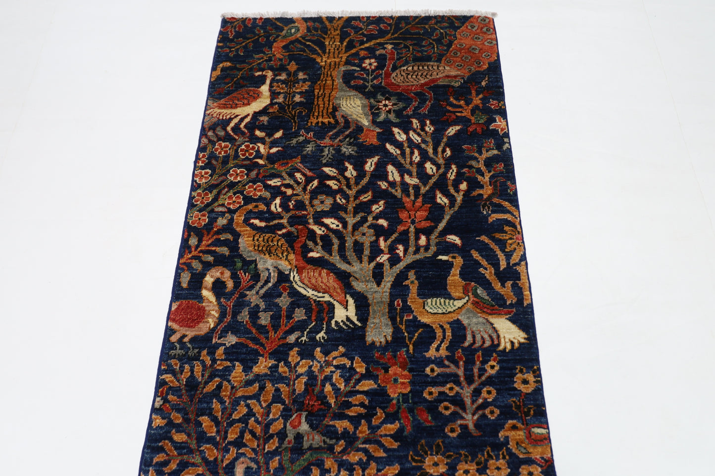 80 x 280 cm | Birds Navy Afghan Tribal Hand Knotted Natural Veg Dye Wool Runner