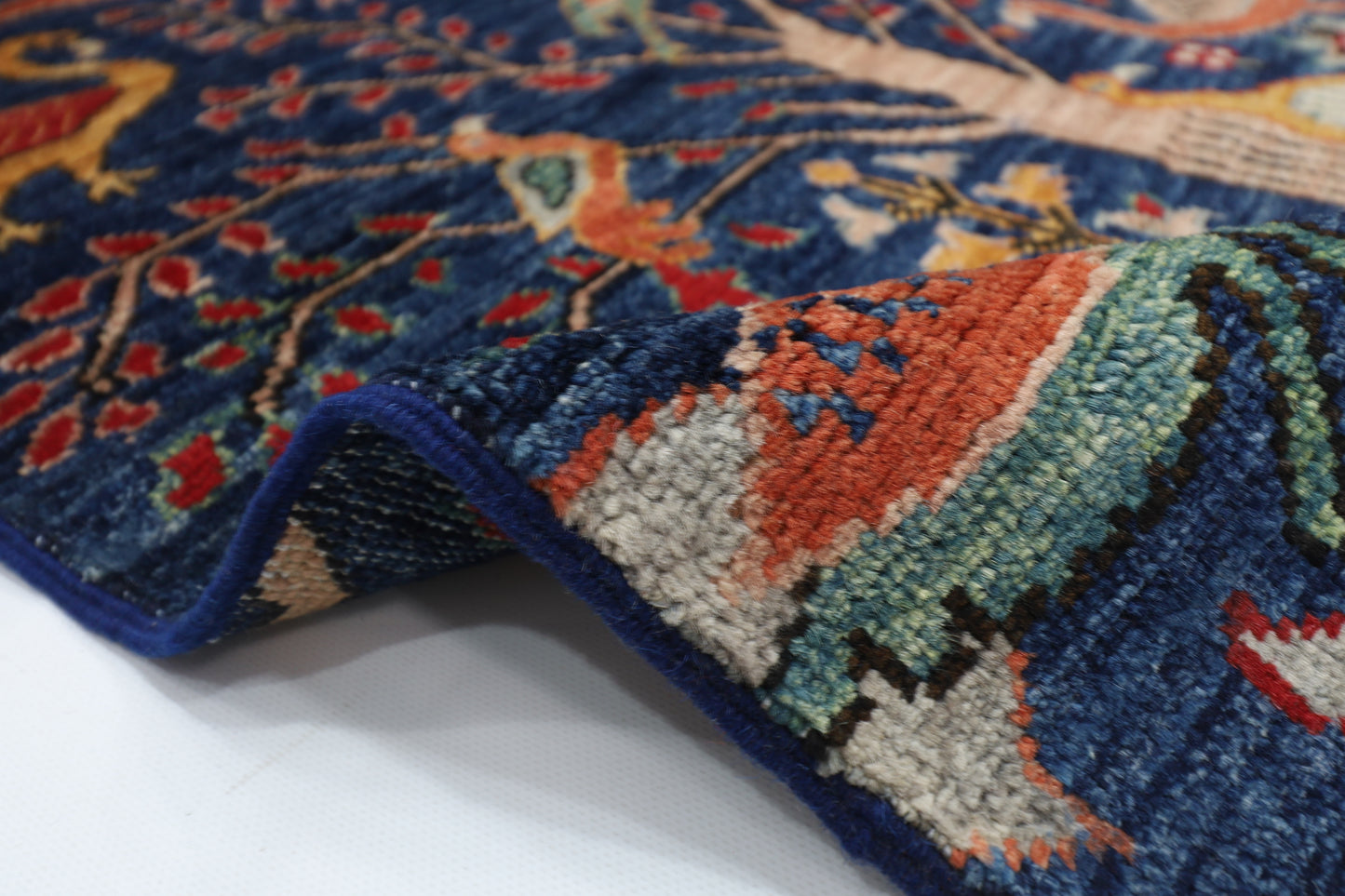 80 x 280 cm | Birds Navy Afghan Tribal Hand Knotted Natural Veg Dye Wool Runner