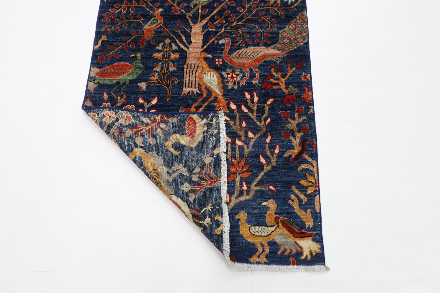 80 x 280 cm | Birds Navy Afghan Tribal Hand Knotted Natural Veg Dye Wool Runner