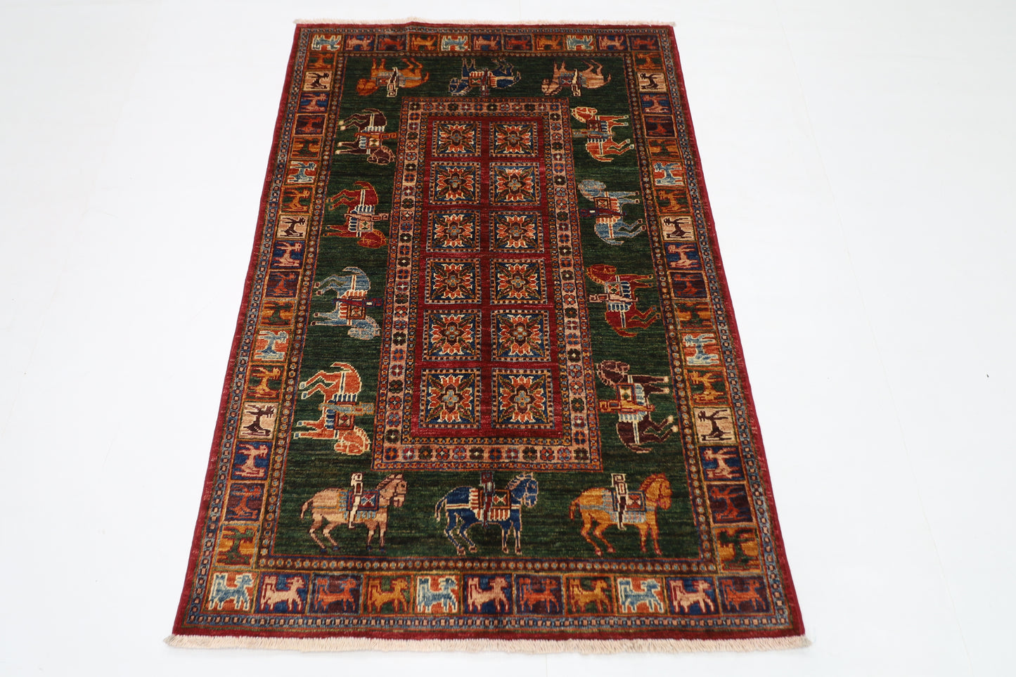 101 x 152 cm | Pazyryk Afghan Tribal Hand Knotted Natural Veg Dye Wool Carpet