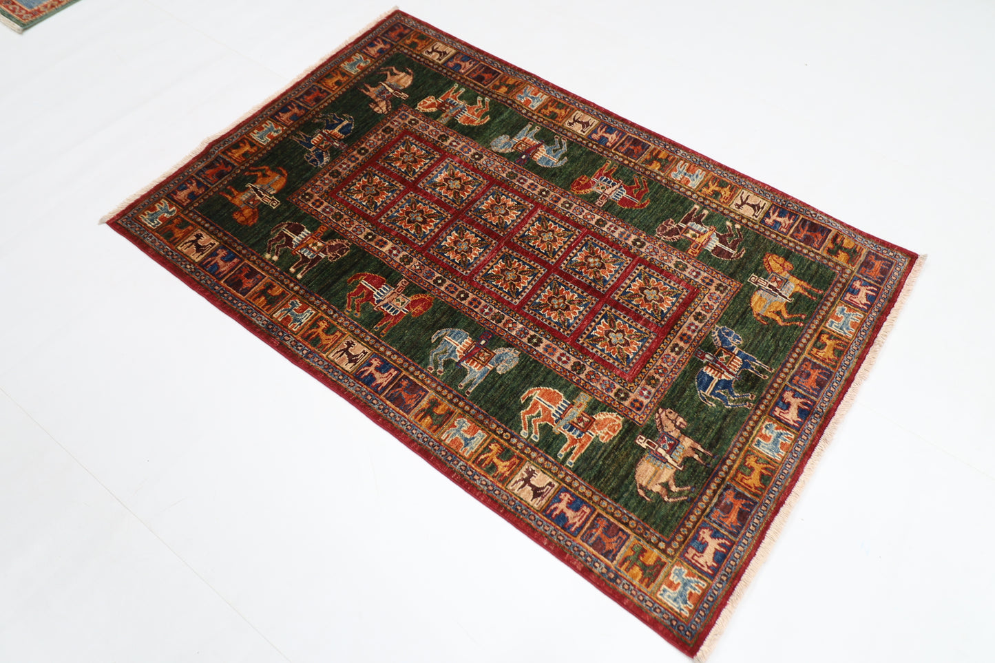 101 x 152 cm | Pazyryk Afghan Tribal Hand Knotted Natural Veg Dye Wool Carpet
