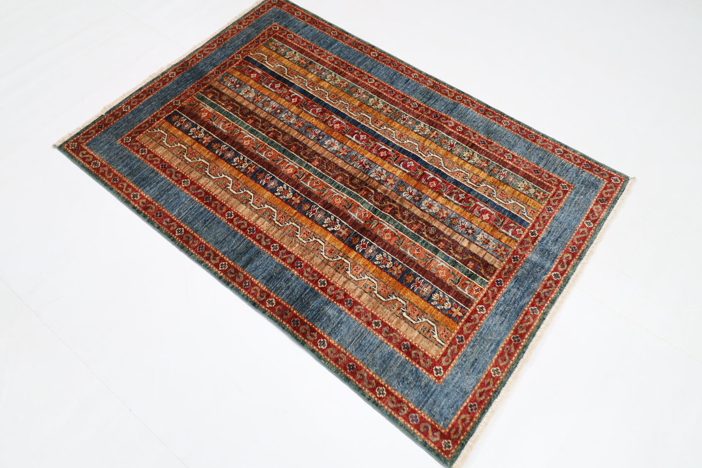 108 x 157 cm | Shawl Afghan Tribal Hand Knotted Natural Veg Dye Wool Carpet