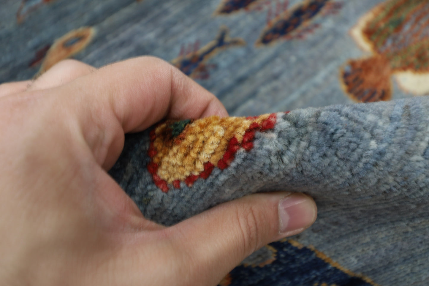 80 x 125 cm | Fish Party Afghan Tribal Hand Knotted Natural Veg Dye Wool Carpet